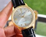 Swiss Replica Patek Philippe Calatrava 8215 Silver Dial Black Leather Strap Watch